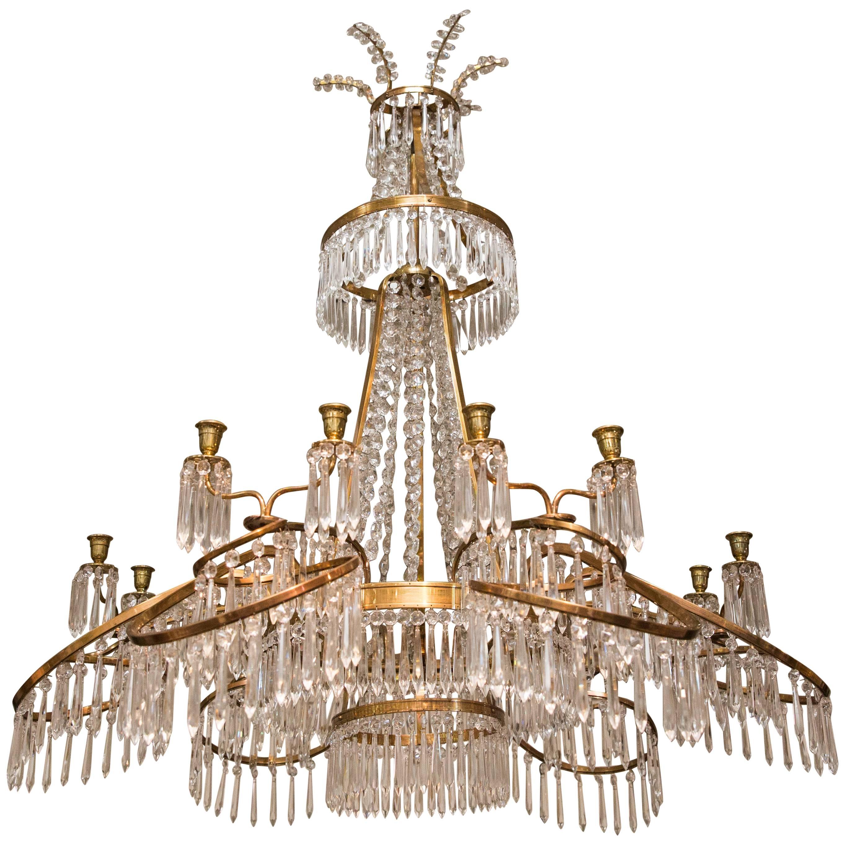 19th Century Russian Chandelier in Bronze and Crystal