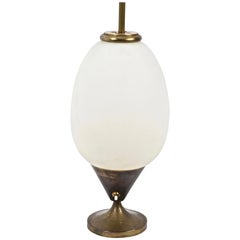 Mid-Century Modern Brass and Opaline Glass Egg-Shaped Italian Table Lamp, 1960s