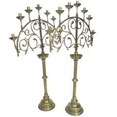 Pair of Ecclesiastical Menorah Brass Candleholders