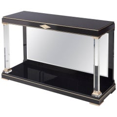 Black Console Table with a Mirrored Back, 1970s Black Console Table with a Mirrored Back, 1970s