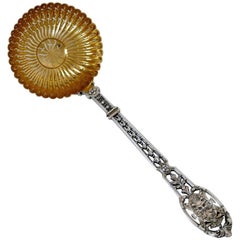 Puiforcat Masterpiece French Sterling Silver Gold Sugar Sifter Spoon, Mascaron