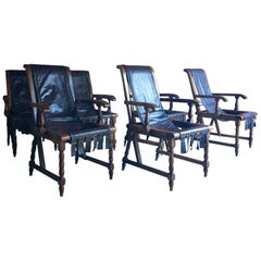 Italian Dining Chairs Six Set of Six Antique Walnut Leather Slung Seats Unique