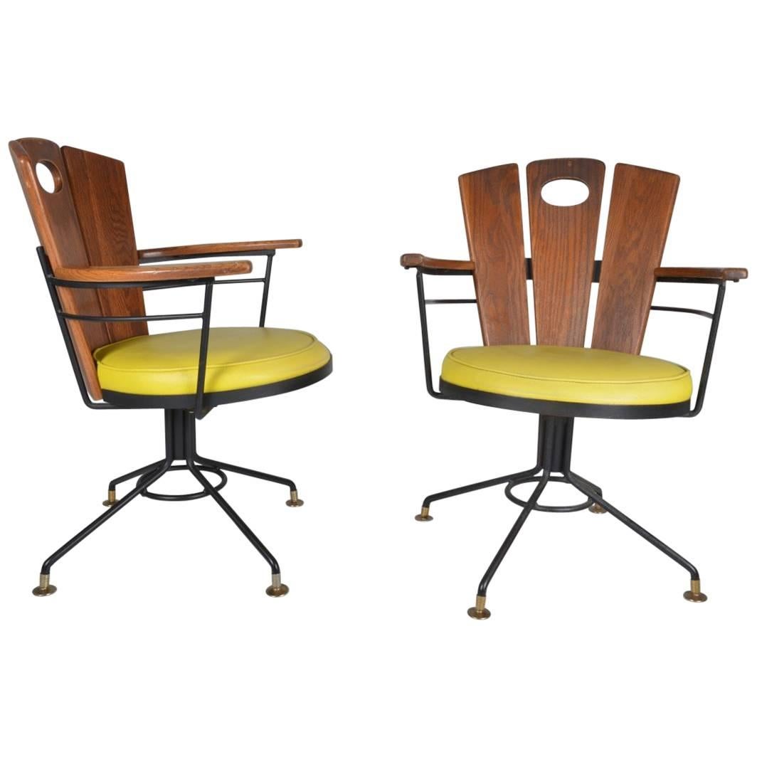Pair of American Oak Swivel Chairs