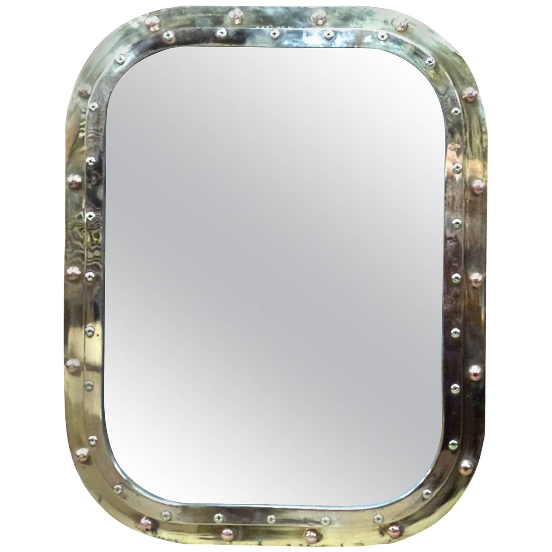 Brass Porthole Rectangular Mirror For Sale