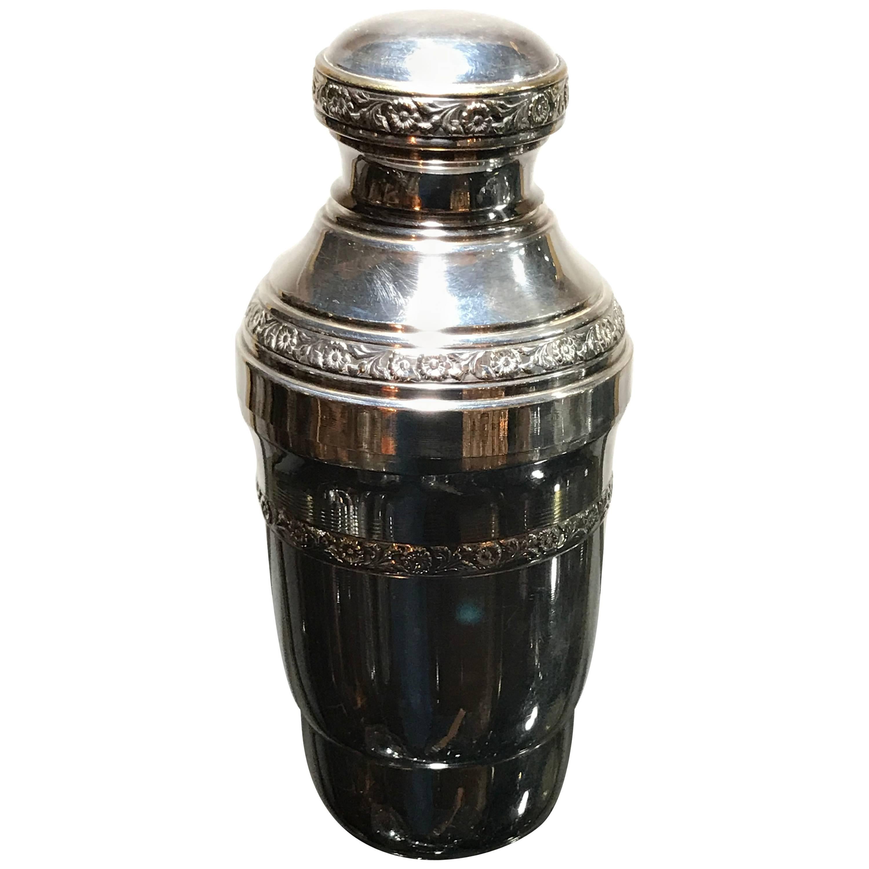 Silver Plated Cocktail Shaker with Ornate Embossed Flowers
