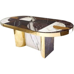 "Half Moon" Marble and Brass or Gold-Plated Dining Table Designed by Lara Bohinc