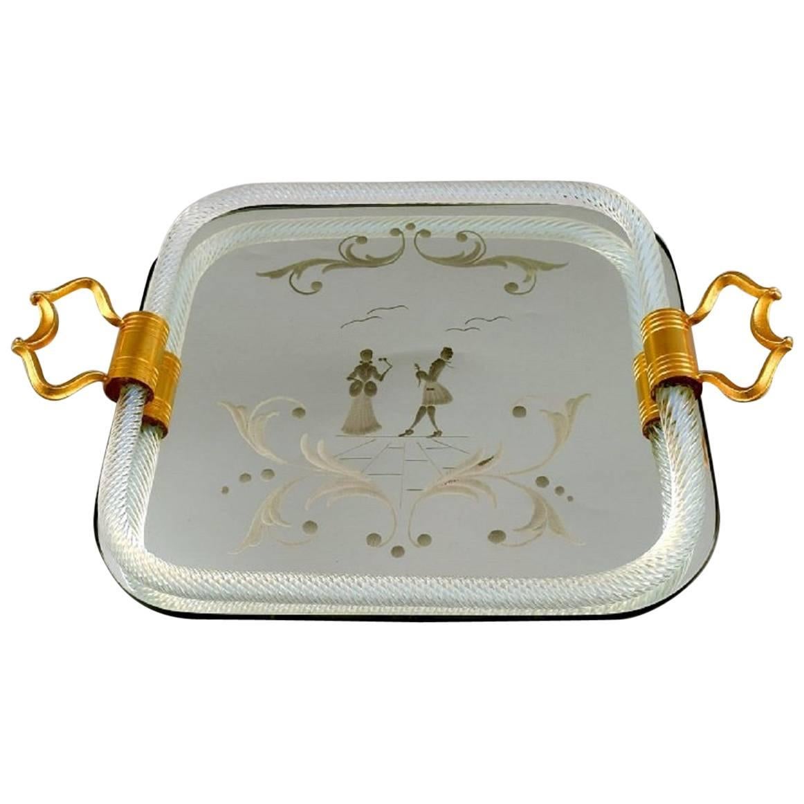 Plateau rectangulaire avec plaque en miroir, Murano, Italie en vente