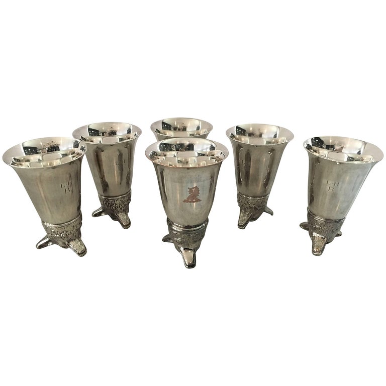 Set of Six Fabulous Silver Plate Gucci Style Fox Stirrup Cups at 1stDibs