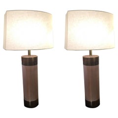 Stunning Pair of Columnar Wood and Copper Clad Mid-Century Modern Lamps