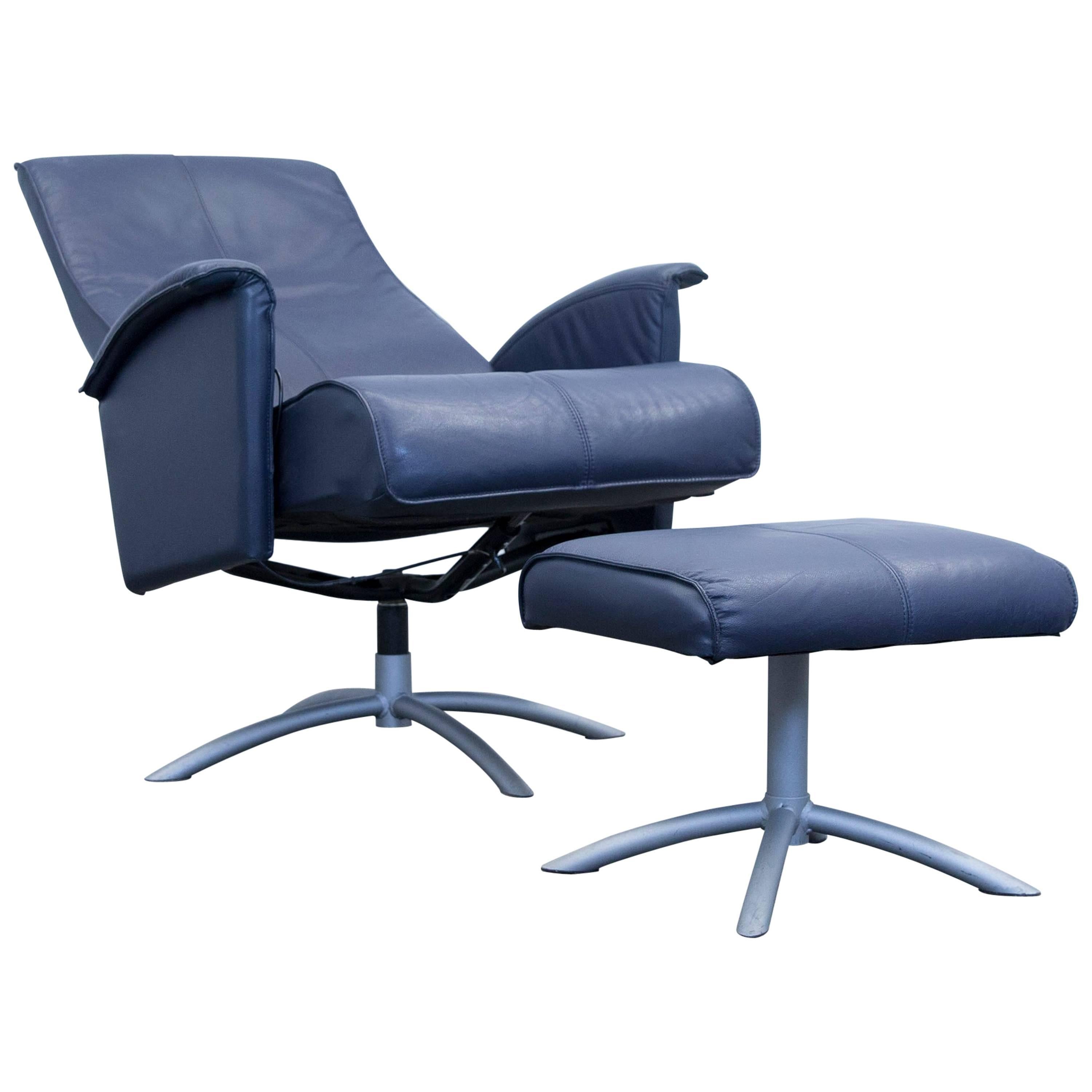 Designer Relax Armchair Set Leather Blue One Seat Couch Modern