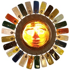 Fantastic Vintage Colored Glass Sun Wall Sculpture Light Sconce