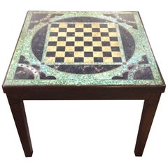 Vintage Wooden and Slate Game Board Motife Side Table