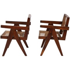 Set of Two Armchairs Called "Office Cane Chairs" from Pierre Jeanneret
