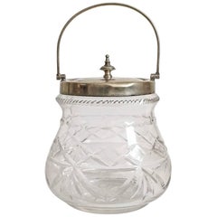 Vintage 1930s Slack and Barlow English Cut-Glass and Silver Biscuit Jar