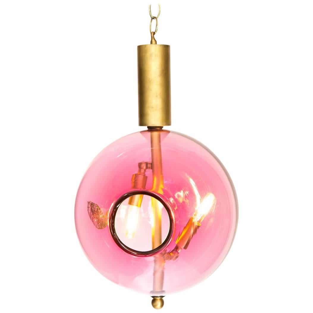 Feyz Studio Modern Blown Glass and Brass Customizable Color "Lean" Led Pendant For Sale