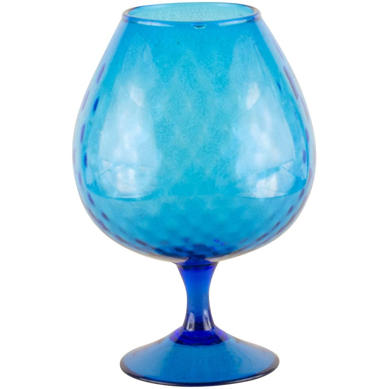 Vintage Empoli Style Blue Stemmed Glass For Sale at 1stDibs