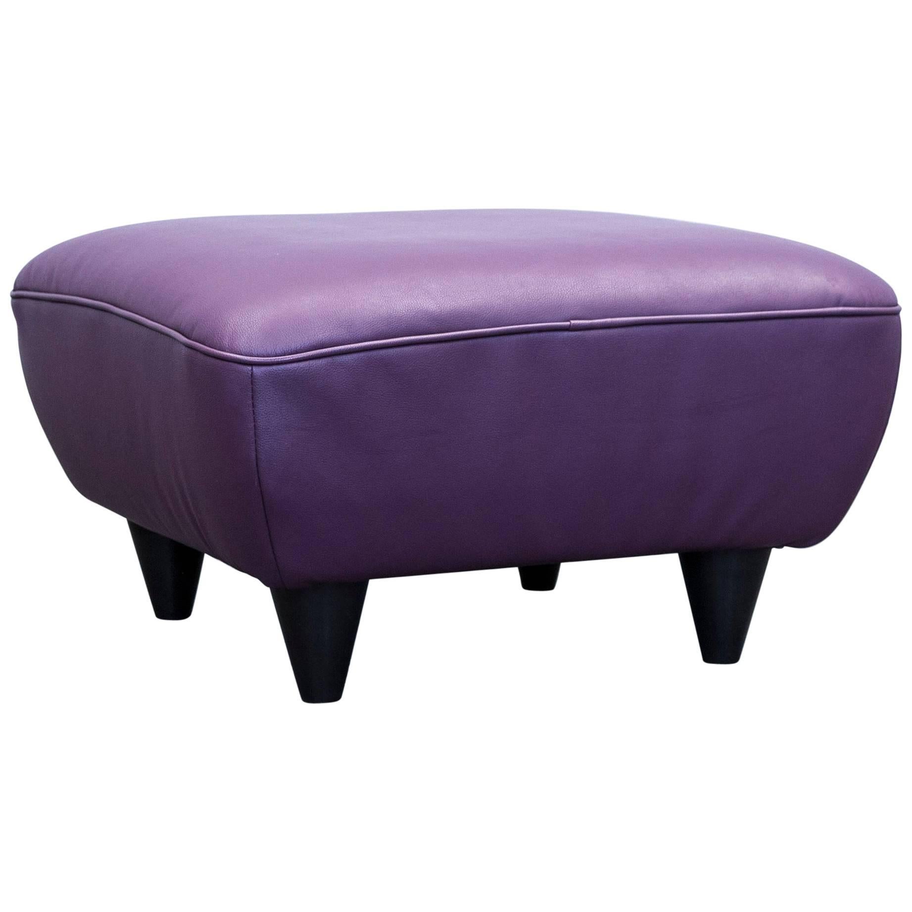 Designer Footstool Faux Leather Lilac One-Seat Pouff Footrest Couch Modern For Sale