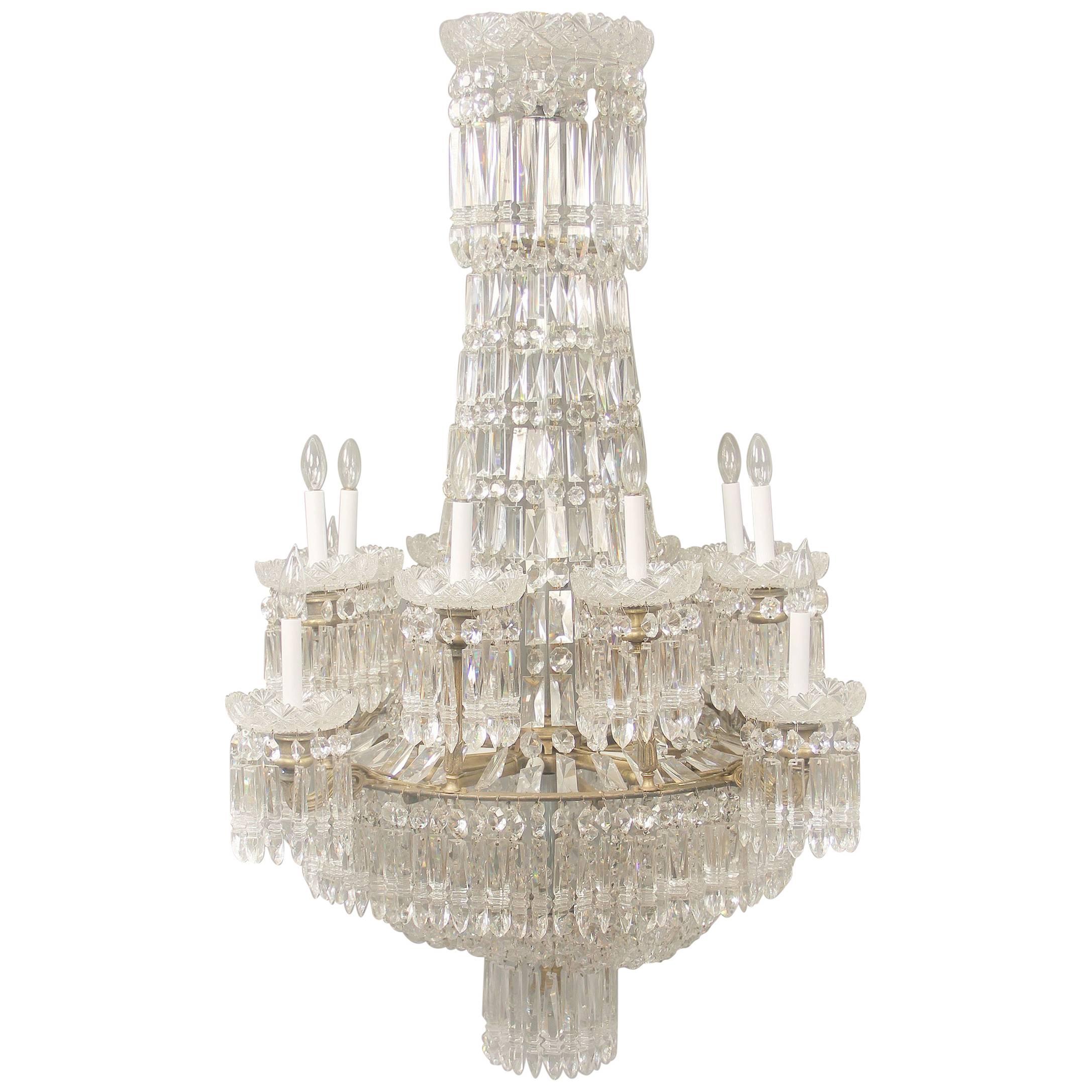 Exceptionnel lustre à dix-huit lumières en cristal de Waterford du début du XIXe siècle
