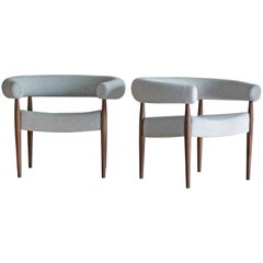 Pair of Nanna Ditzel Ring Chairs in Walnut and Wool for GETAMA, Denmark