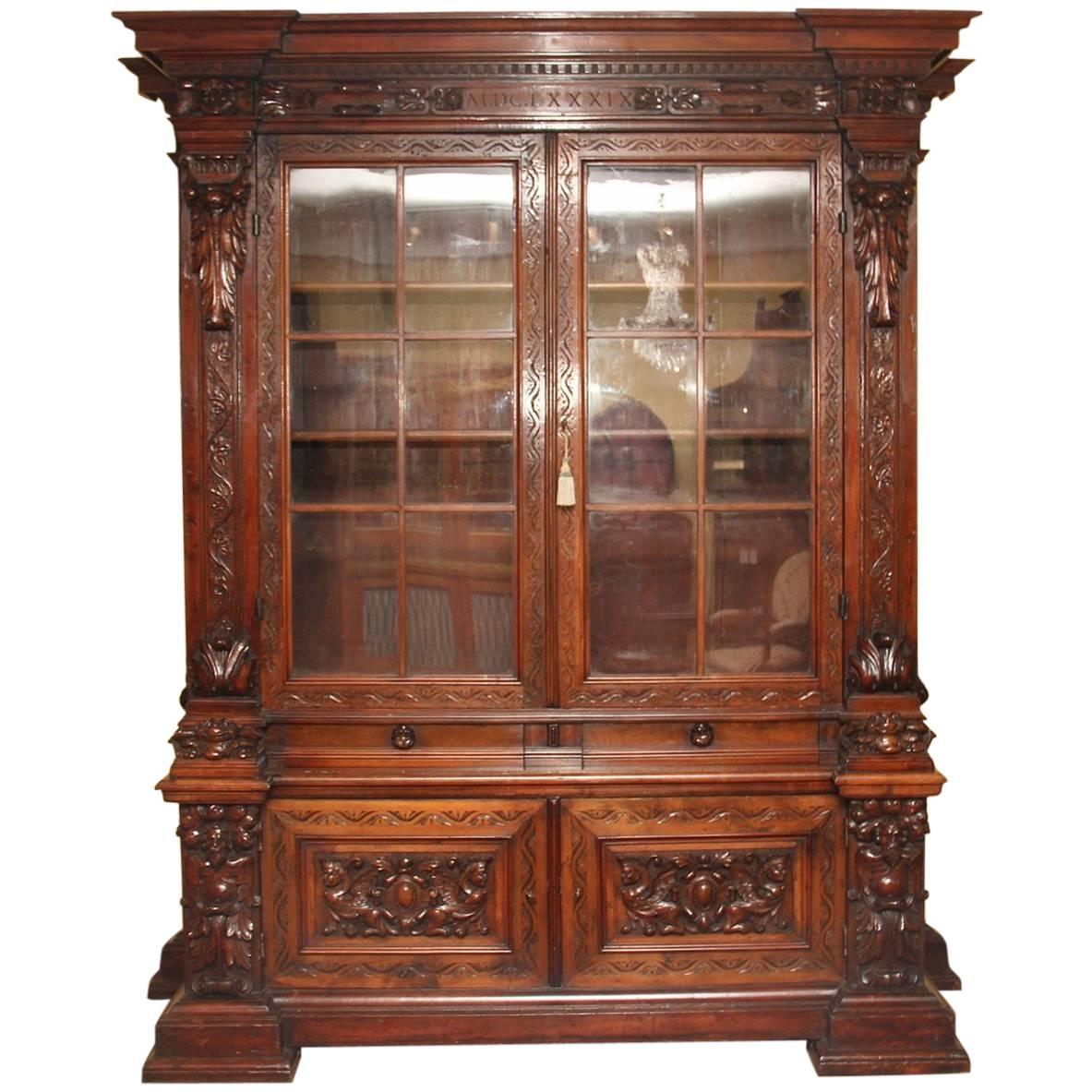 19th Century Walnut Bookcase or Cabinet