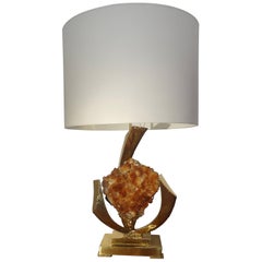 Sculpted Table Lamp with a Rock Crystal Geode, 1970s by J. Duval-Brasseur