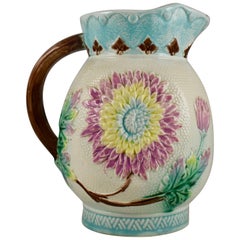 19th Century Majolica 
New England Aster
 Large Pastel Floral Pitcher