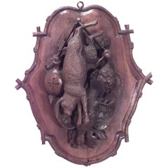 Antique Rustic Black Forest Caved Game Animal Wall Plaque