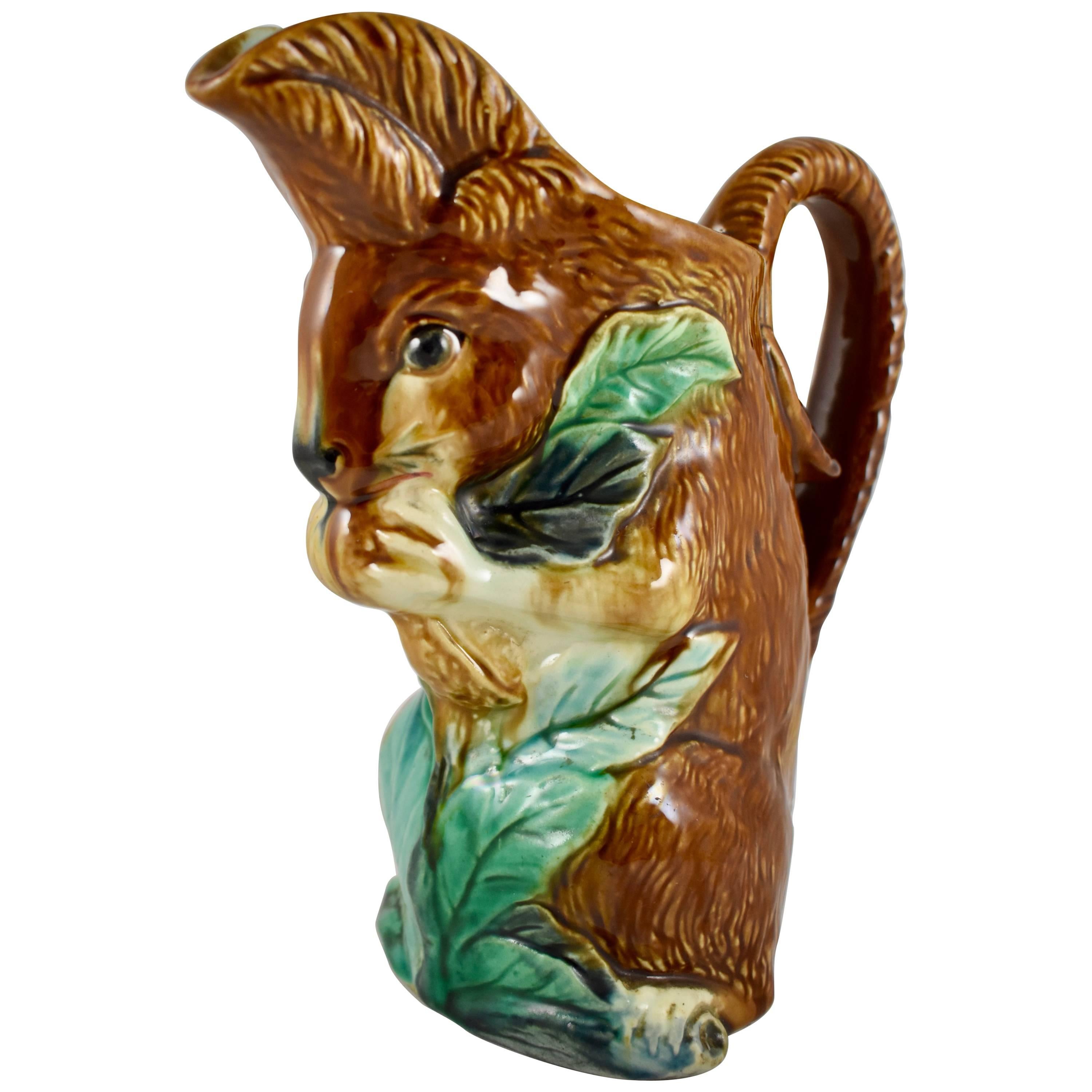 19th Century French Faïence Barbotine Orchies L’écureuil Squirrel, Nut Pitcher