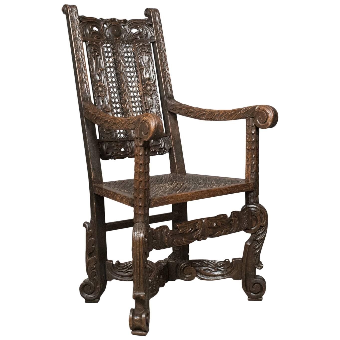 Antique Armchair, Victorian Carved Side, Hall Chair, English, Oak, circa 1880