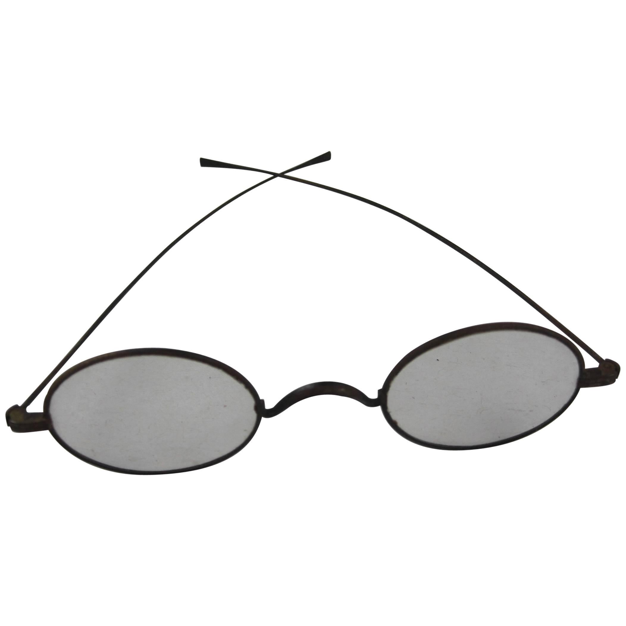 Historical American Civil War Era Wire Frame Magnifying Eye Glass Spectacles For Sale