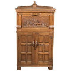 Vintage Midcentury Carved Oak Corner Cupboard, Cabinet with Gothic Overtones