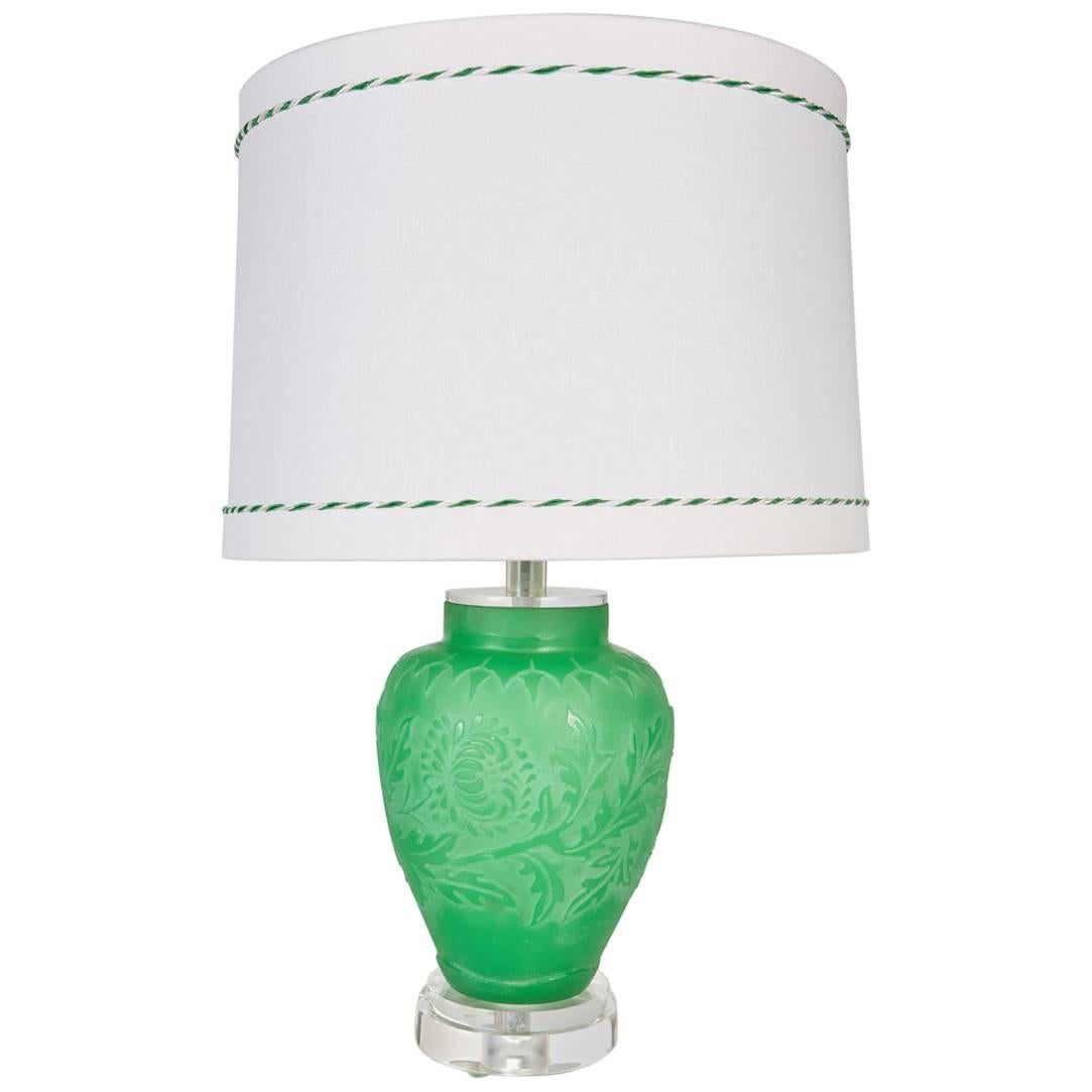 Steuben Green Acid Cut Back Vase Newly Custom Mounted as a Lamp