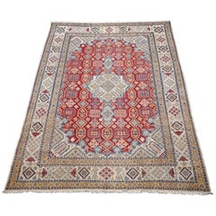 Red Wool and Silk Persian Naein Area Rug