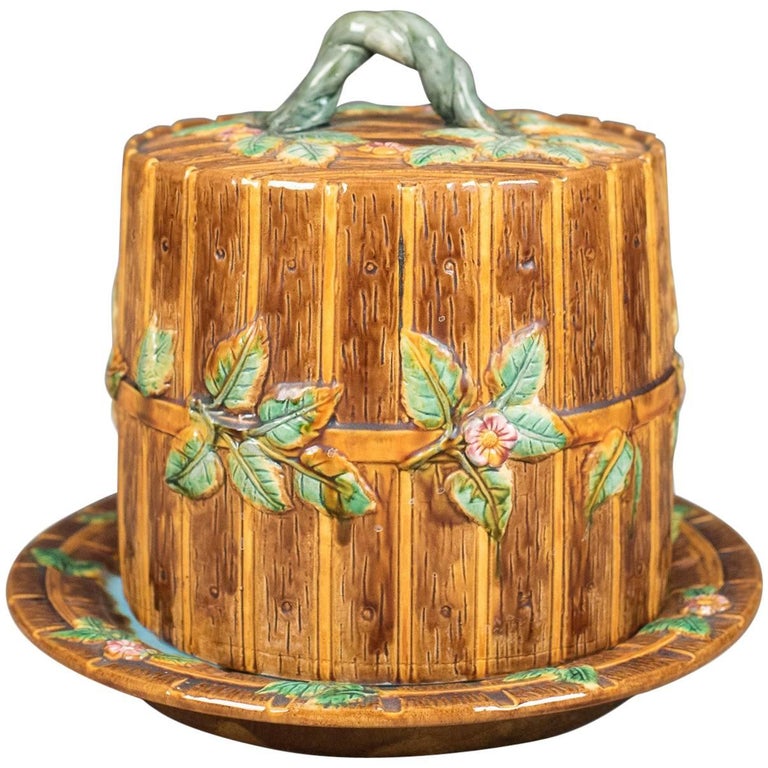 Interpretation of Jones Majolica Cheese Keeper, "Fence And Vine
