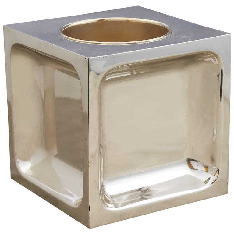 Modernist Silvered Wine Cooler with Circular Inset, Italy 1970s For Sale at 1stDibs