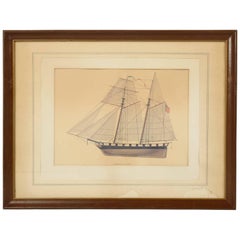 Vintage Print of a Sailing Ship from the Glenview Naval Air Station