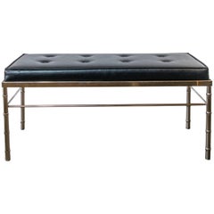 Vintage Faux Bamboo, Chrome and Black Tufted Leather Bench