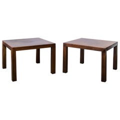 Pair of Lane Walnut Parson Tables with Four Square Inlay Top