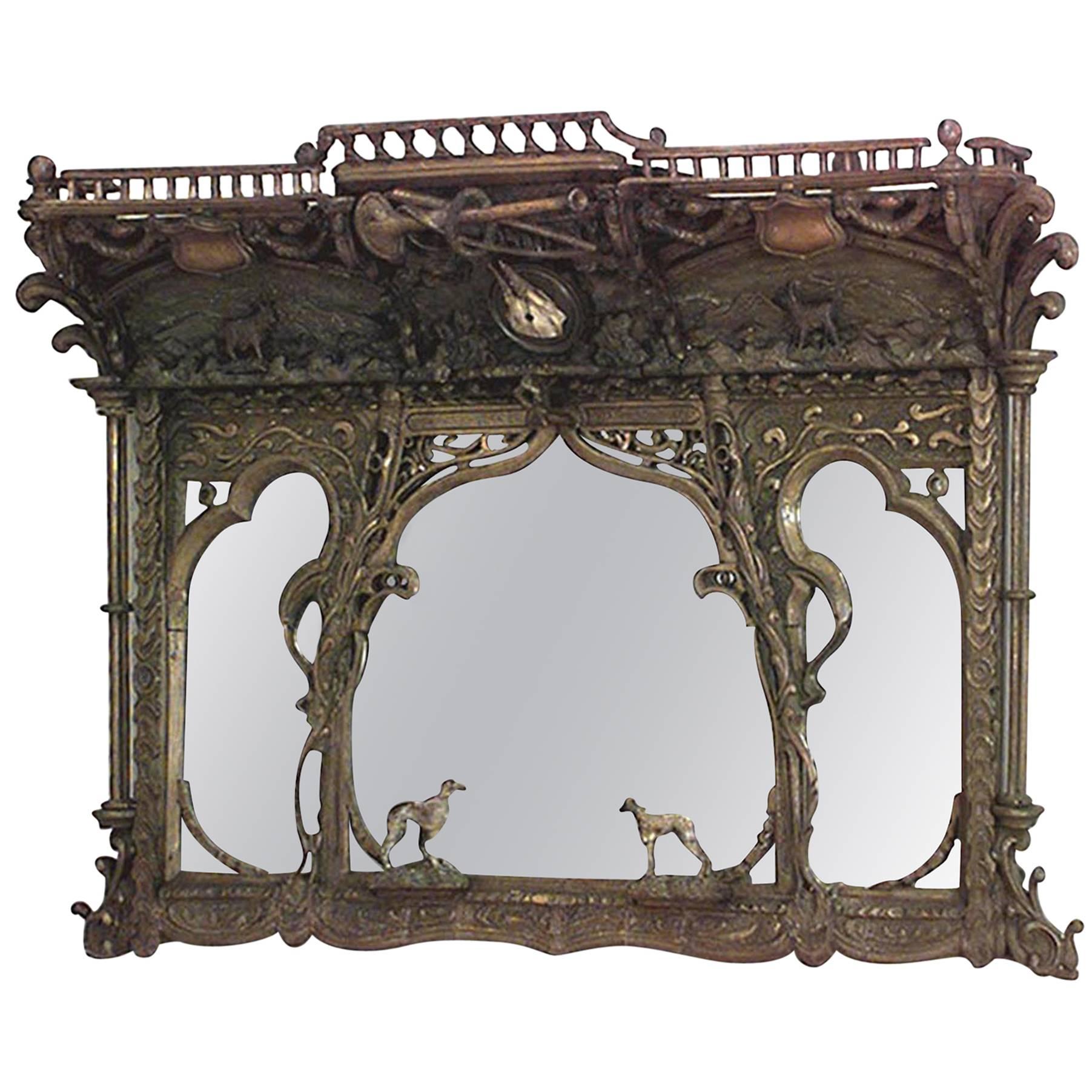 Rustic Continental Carved Oak Wall Mirror For Sale