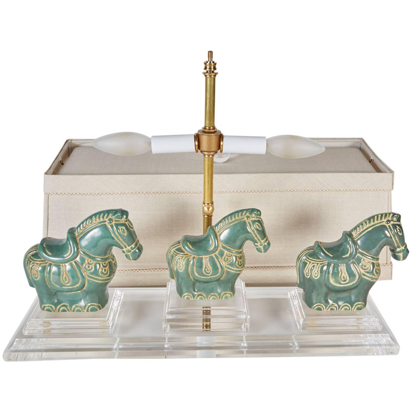 Three Italian Midcentury Ceramic Horses Now Custom Mounted as a Lamp