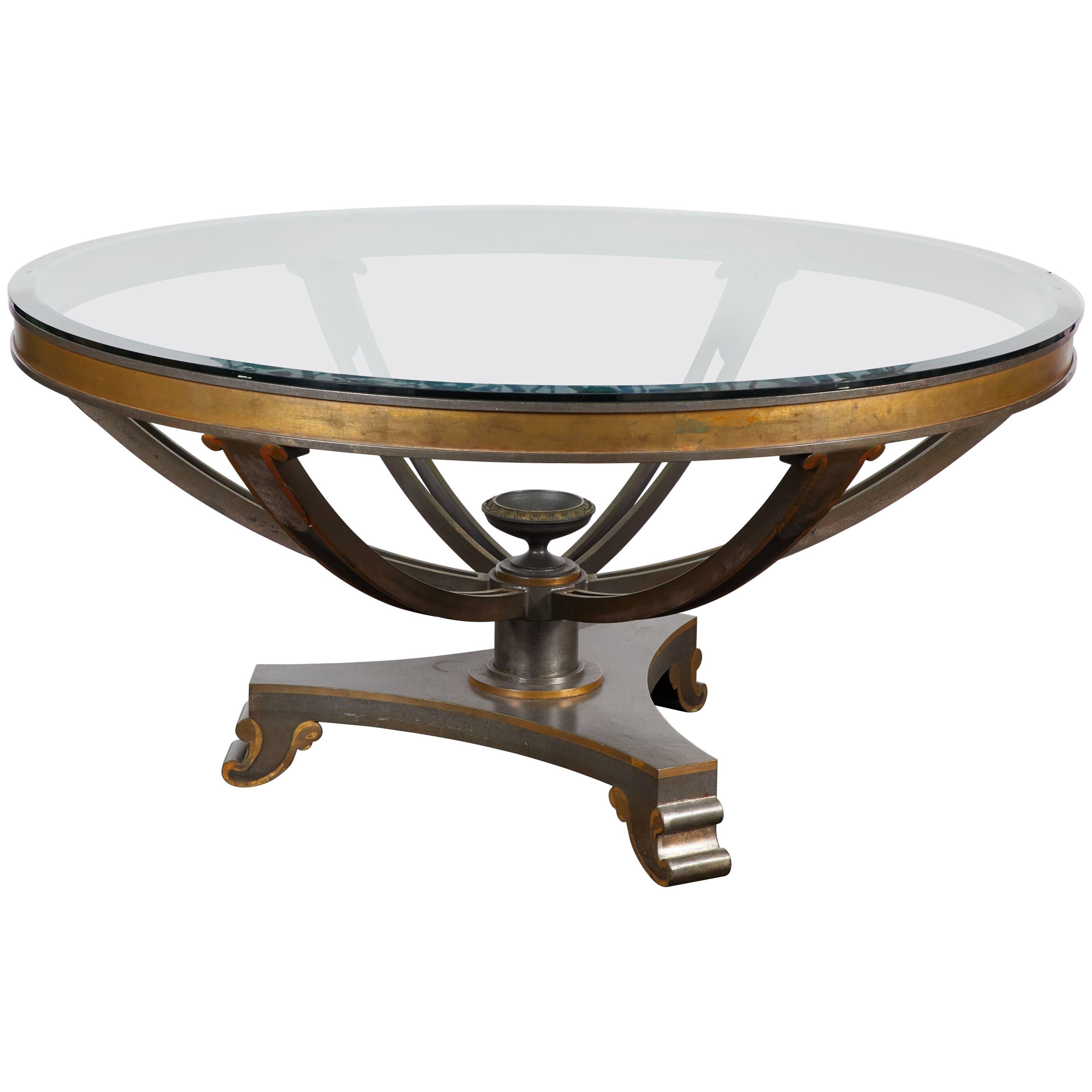 Mid-20th Century Neoclassical Style Bronze Table with Glass Top