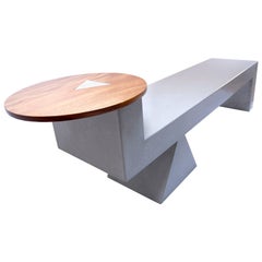Contemporary Handcrafted Bench, Concrete and Mahogany