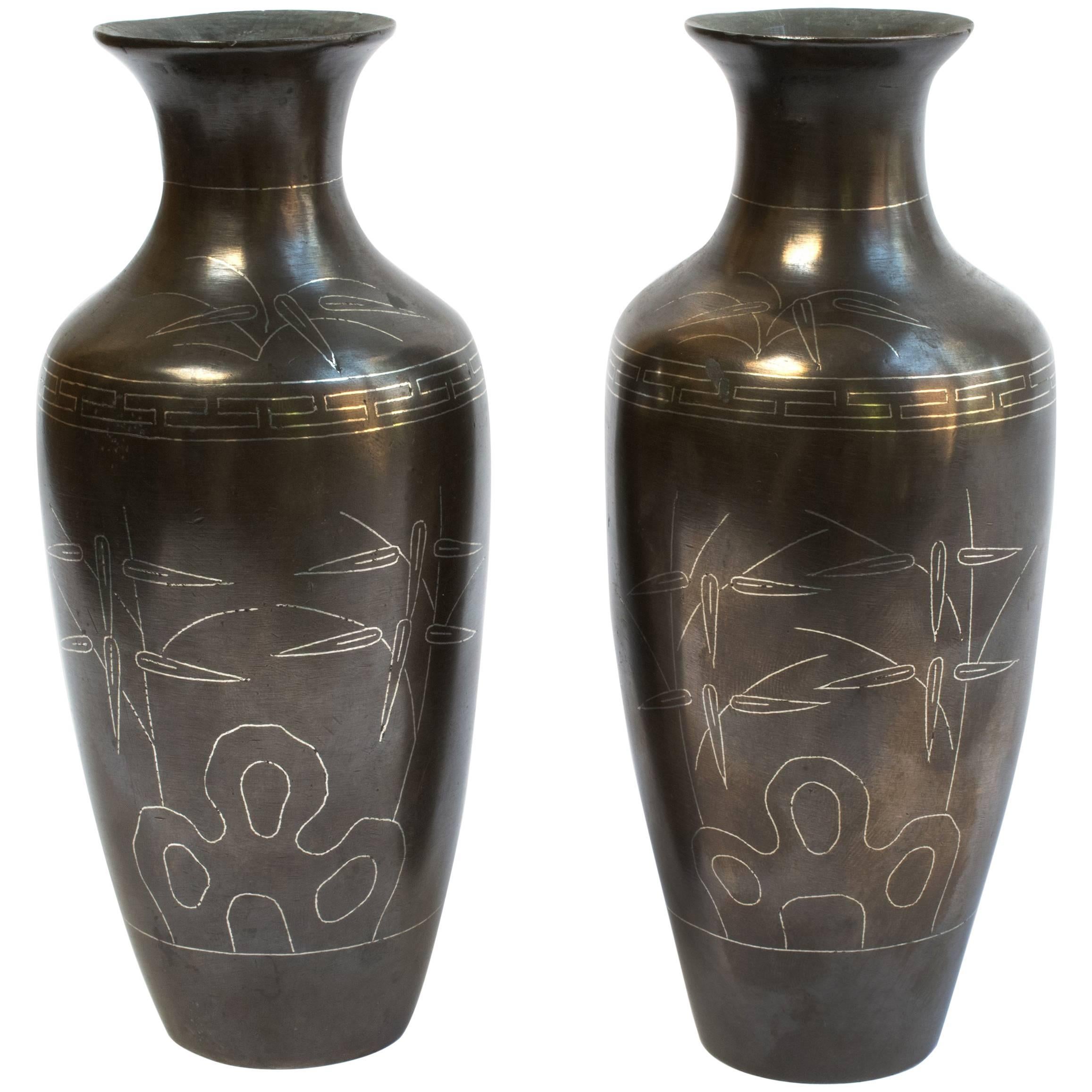 Pair of Chinese Bronze Shih So Vases, c. 1800