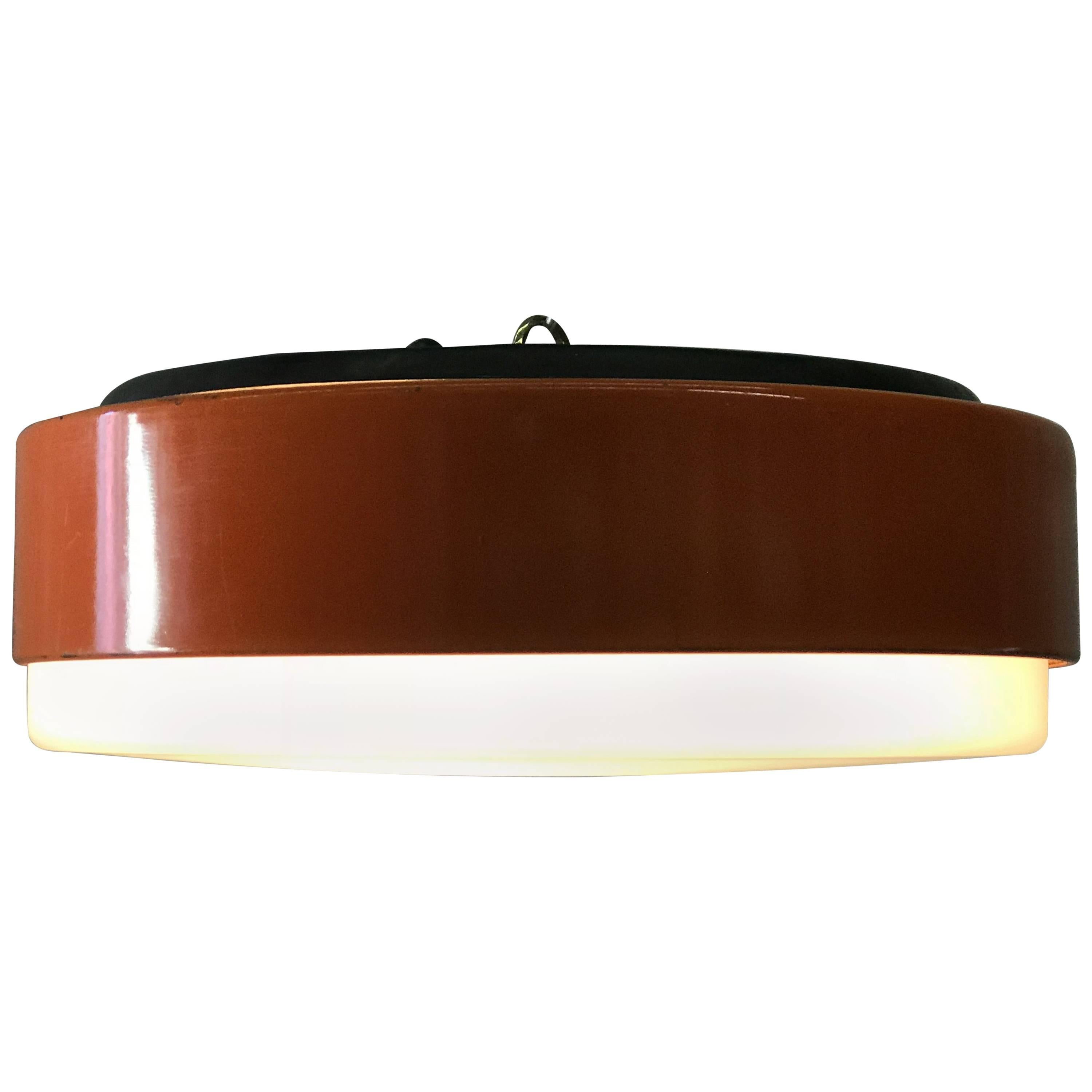 French Midcentury Orange Flush Mount Light Fixture