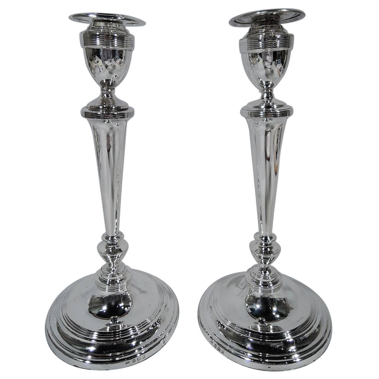 Pair of Antique English Edwardian Sterling Silver Candlesticks