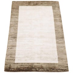 Bordered Contemporary Bamboo Silk Rug with Sculptured Design