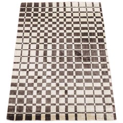 Contemporary Bamboo Silk Rug with Checkered Design