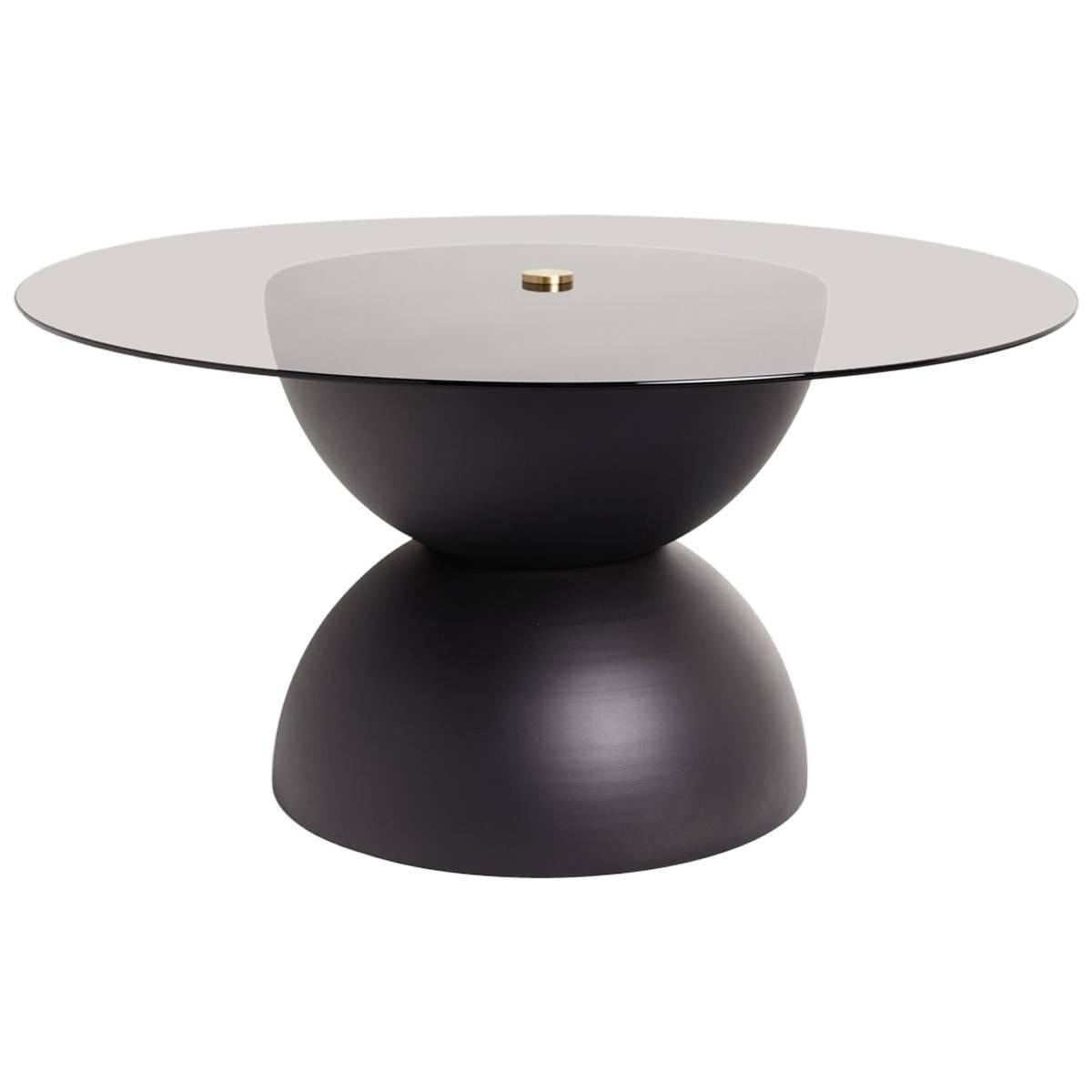 Ellipse Dining Table, Aluminium Base and Glass Top 'Outdoor Friendly' For Sale