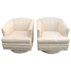 Pair of Platform Tub Barrel Swivel Armchairs, Vintage