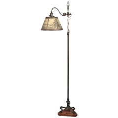 Adjustable Floor Lamp with Red Marble Base and Wire Mesh Shade, circa 1920s
